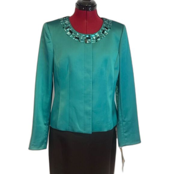 NWT Kasper Skirt Suit Women's Size 6 Teal & Black 2-Piece Set Blazer & Skirt - Picture 6 of 13